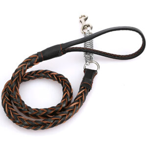 TSAR Heavy Duty Genuine Leather Braided Dog Leash (Shock Absorption)