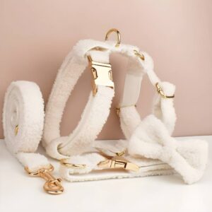 Winter Wonder Teddy Bow Dog Harness Set (Cream)